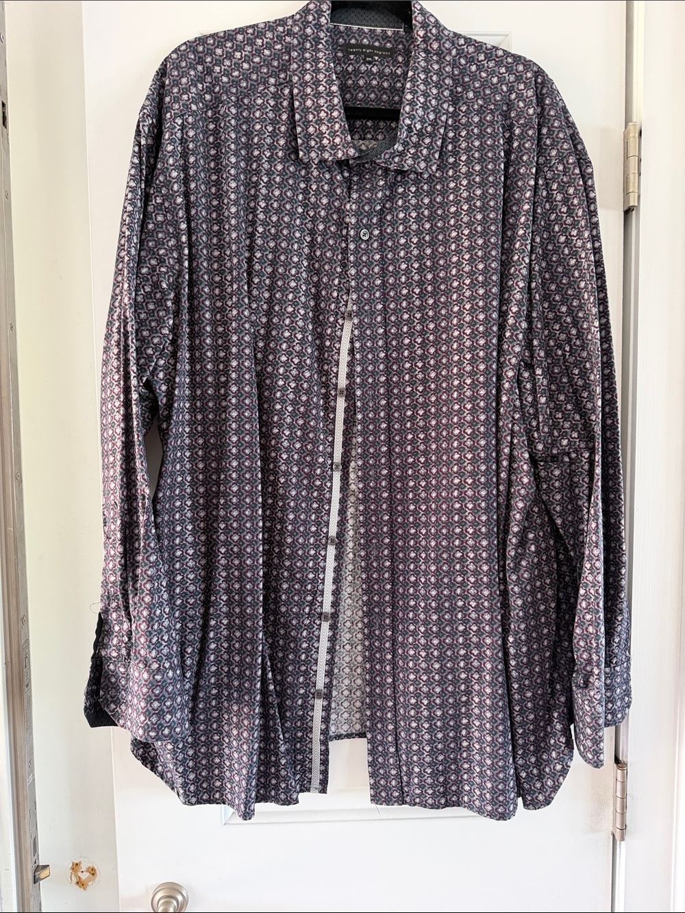 Men's Patterned Long-Sleeve Shirt - Navy with Pink Accents
